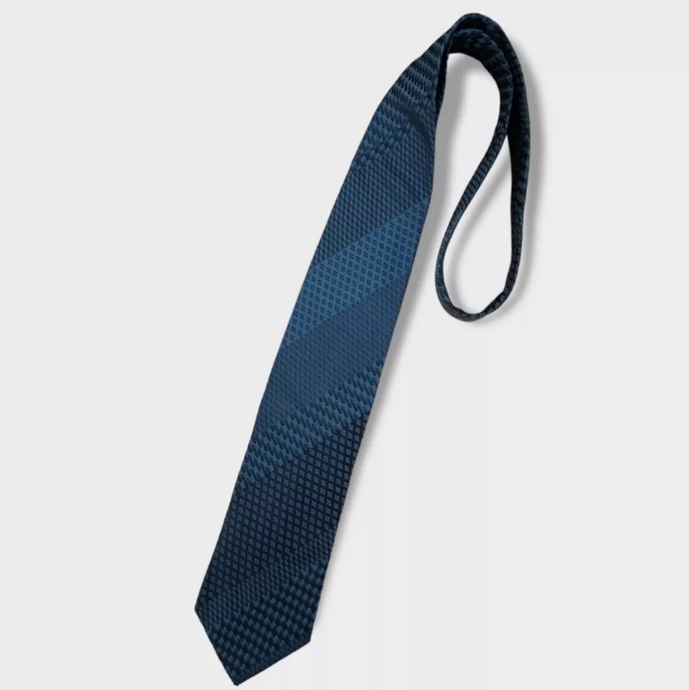 KENZO Navy/Blue Striped Geometric Silk LUXURY Tie ITALY